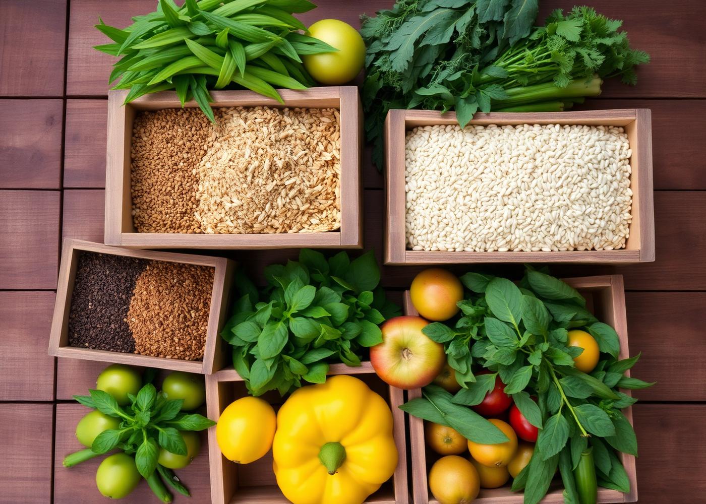 Crates of export-grade grains, spices, fruits and vegetables