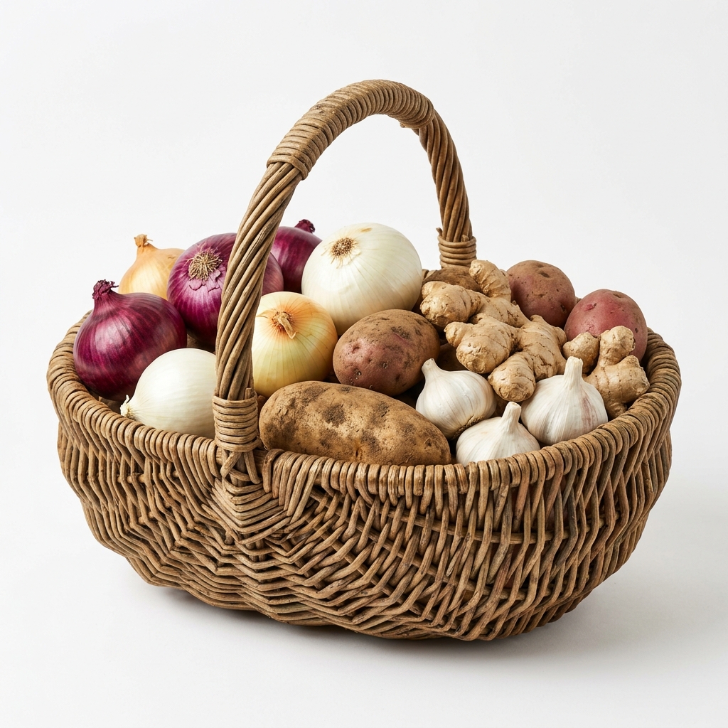Fresh Vegetables — Red & White Onions, Potatoes, Ginger, Garlic